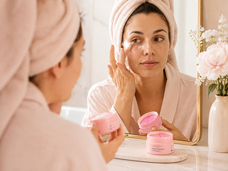Woman applying under eye skincare during her morning routine